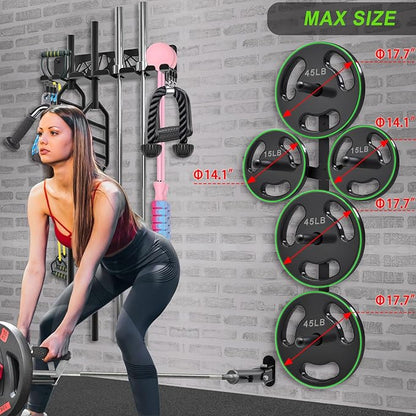 Kipika Gym Organizer Set Wall Mounted Weight Plate Storage Rack Barbell Storage Rack with T-Bar Row Landmine Platform Attachment Durable Steel Construction Easy Installation