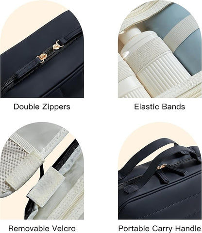 Toiletry Bag, Travel Bag for Women & Men, Portable Cosmetic Bag with Hanging Hook, Durable, Waterproof for Shampoo, Makeup, Essentials, Toiletries Acessories (Black)