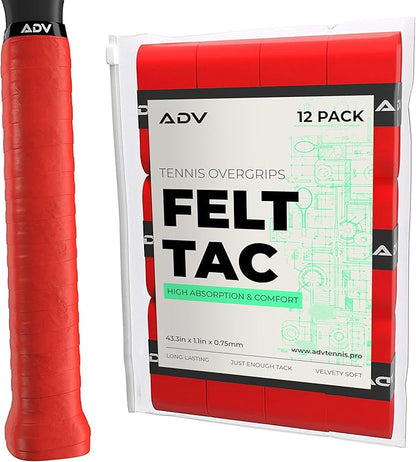 ADV Dry Tennis Overgrip Tape - 3, 12, 30, 60 Pack - FeltTac Tennis Racket Grip Tape - Ultra Absorbent Tennis Grip Tape - Comfort Tennis Racket Grips - Tennis Grips Overgrip