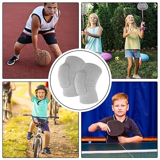 Sibba Kids Knee Pad, Breathable Elastic Knee Brace, Anti-Slip Padded Sponge Knee Protector for Volleyball Dance Running Skating Basketball Football Sports(Grey)