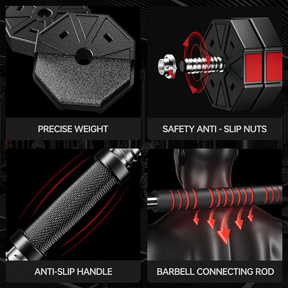 Adjustable Weights Dumbbells Set, 44Lbs 66Lbs 88Lbs 3 in 1 Adjustable Weights Dumbbells Barbell Set, Home Fitness Weight Set Gym Workout Exercise Training with Connecting Rod for Men Women
