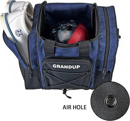 GRANDUP Bowling Ball Bag for Single Ball - Black Bowling accessories Ball Tote Bag Bowling Bag with Padded Ball Holder - Fits Bowling Shoes Up to Mens Size 14