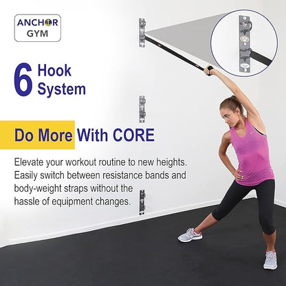 Anchor Gym Core Station - Wall Mount Workout Anchors for Resistance Band, Three Units with Two Hooks for Exercise Bands, Body Weight Straps, Strength Training & Home Gym - (Screws Included)