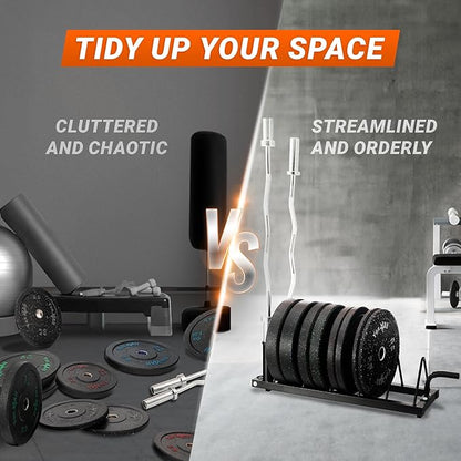 Yes4All 6 Pegs & 4 Barbell Storage Racks Load Up to 1190 LBS - Wall Mounted Weight Plate Tree & Barbell Holder