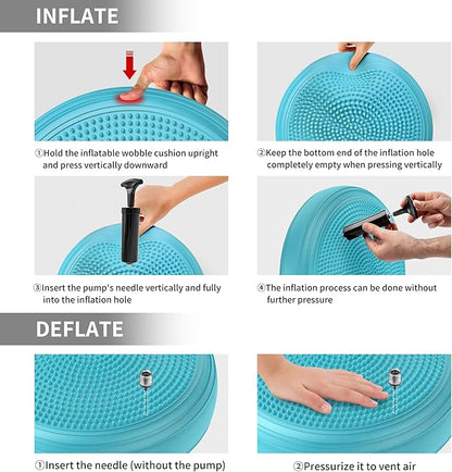 Inflated Wobble Cushion,Dyna Disc,Circular Non-slip Texture for Comfortable Sitting,Wiggle Seat to Improve Posture, Fitness, Stability for Sensory Kids Adults,Balance Seat with Pump for Core Strength
