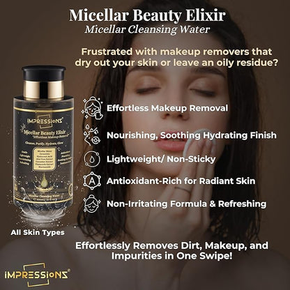 ImpressionZ 3-Step Skincare Set for Women | Micellar Water Makeup Remover, Snail Mucin Serum for Wrinkles, Hydrating Face Cream for Dry Skin with Cotton Rounds | Night Routine Kit for all skin types