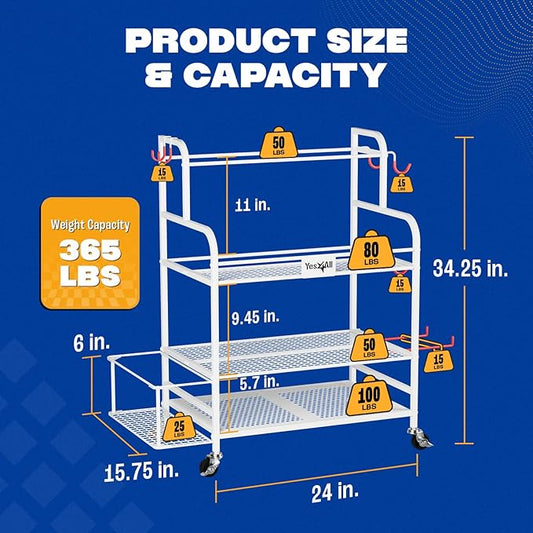 Yes4All Dumbbell Rack, Weight Rack for Home Gym, Sports Equipment Organizer for Dumbbells Kettlebells Yoga Mat Foam Roller and Balls, All in One Gym Workout Storage with Wheels and Hooks