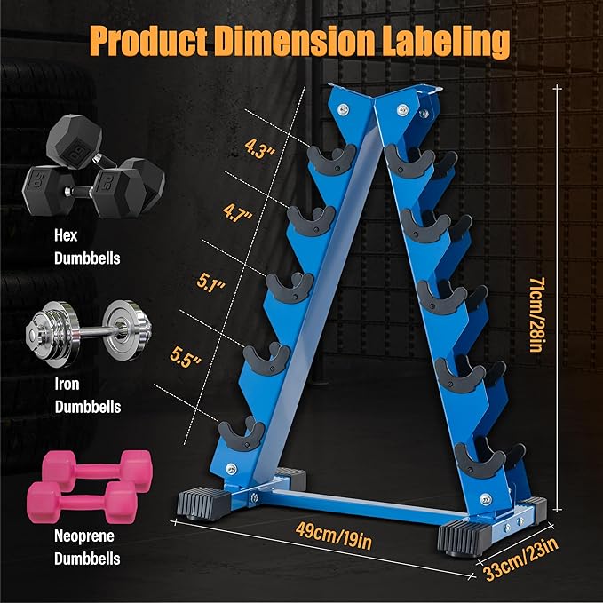 Barbell A-Frame Dumbbell Weight Rack, Dumbbell Rack Stand Only, Weight Rack for Dumbbells 5 Tier with 500 LB Weight Capacity, Home Gym Storage Solution