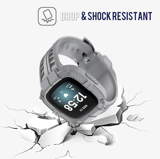 GELISHI Compatible with Fitbit Versa 3 Bands with Bumper,TPU Sport Protective Case Rugged Protector Replacement Strap Accessories for Fitbit Sense/Fitbit Versa 3 Smart Watch