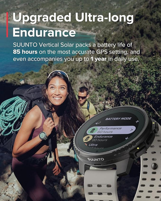 SUUNTO Vertical Solar GPS Adventure Watch, Premium Multisport Watch w/1.4 inch Touchscreen, Free Global Offline Maps, 60-Day Battery Life, Training Records, Heart Rate & Sleep Tracking, Steel Sand