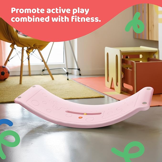 Dazmers Balance Board - Plastic Wobble Board for Improving Balance - Rocker Curvy Board - Balance Trainer Board for Yoga and Overall Fitness - Balancing Toys for Children and Adult - Pink