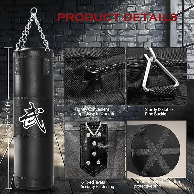 Punching Bag for Adults, 4ft Heavy Boxing Bag Set with 12oz Boxing Gloves, MMA Karate Kickboxing Boxing Home Gym Martial Art - Unfilled