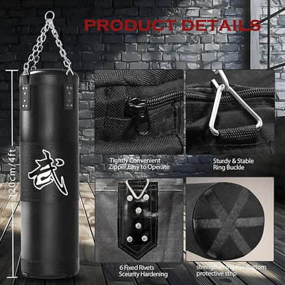 Punching Bag for Adults, 4ft Heavy Boxing Bag Set with 12oz Boxing Gloves, MMA Karate Kickboxing Boxing Home Gym Martial Art - Unfilled