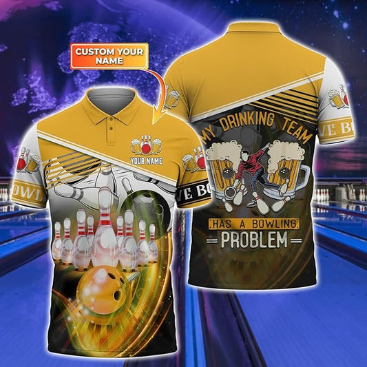 Personalized 3D Bowling Polo Shirts, Custom Name, Team Name Shirt, Bowling Shirts for Men Women, Birthday, Christmas