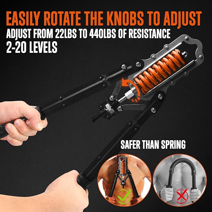 SQUATZ Twister Bar Arm Exercise - Home Chest Expander 22-440lbs with 2-20 levels,