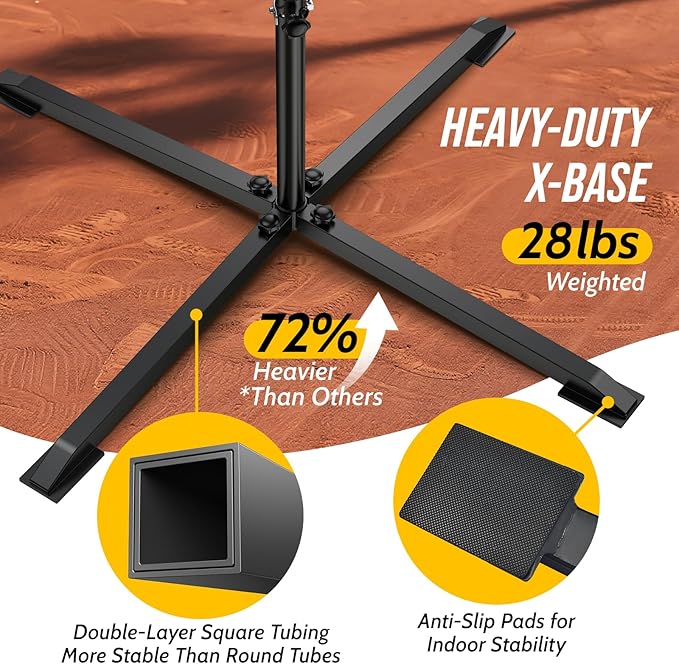 2-in-1 Baseball & Softball Swing Trainer with Batting Tee – Adjustable Height 30"-46", Heavy-Duty X-Base for Stable Hitting, Practice Equipment for Home, Backyard, Kids & Teens