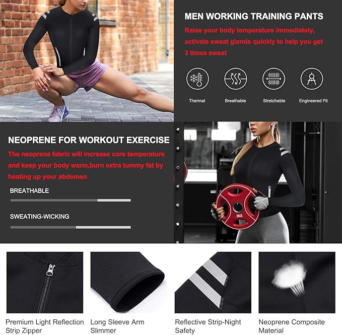 SCARBORO Sauna Sweat Suit for Women Neoprene Hot Jacket Full Body Shaper Slimming Weight Workout Top Waist Trainer Vest Shirt