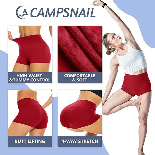 CAMPSNAIL Workout Biker Shorts Women - 3"/5"/8" High Waisted Tummy Control Spandex Booty Volleyball Shorts for Yoga Dance