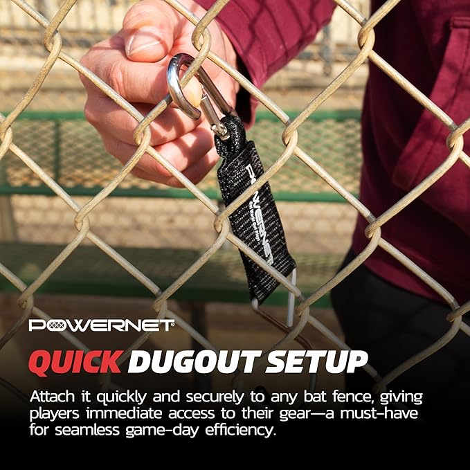 PowerNet Dugout Organizers, Softball & Baseball Bat Fence Rack, Multi-Clip Gear Hanger, Two Fence Hooks or Dugout Bundle, Baseball Coaching Accessories, Baseball Equipment Dugout Organizer with Hooks