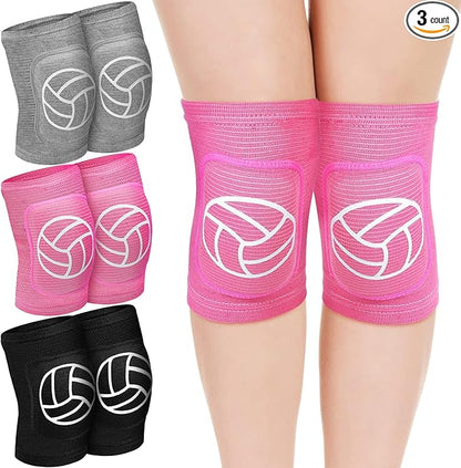 Leyndo 3 Pairs Volleyball Knee Pads for Kids Soft Breathable Non Slip Dance Knee Pads Collision Avoidance Knee Brace for Youth Girls Boys Dance Yoga Running Workout