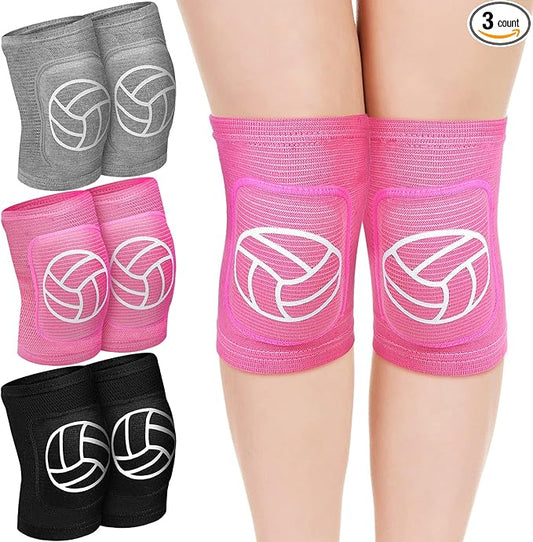 Leyndo 3 Pairs Volleyball Knee Pads for Kids Soft Breathable Non Slip Dance Knee Pads Collision Avoidance Knee Brace for Youth Girls Boys Dance Yoga Running Workout