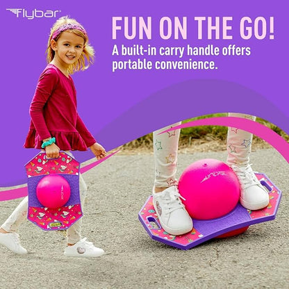 Flybar Pogo Trick Ball for Kids, Bounce Board for Boys and Girls Ages 6+, Up to 160 lbs, Includes Pump, Easy to Carry Handle, Durable Plastic Deck Indoor, Outdoor Toy Pogo Jumper,