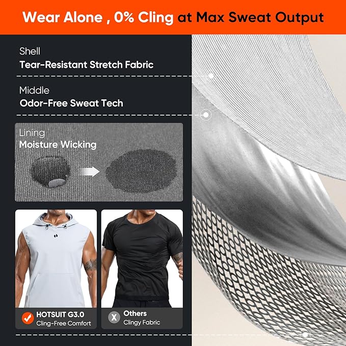 HOTSUIT Sauna Vest for Men Anti-rip Men's Heat Trapping Pullover Hoodies Tank Top for Boxing Exercise