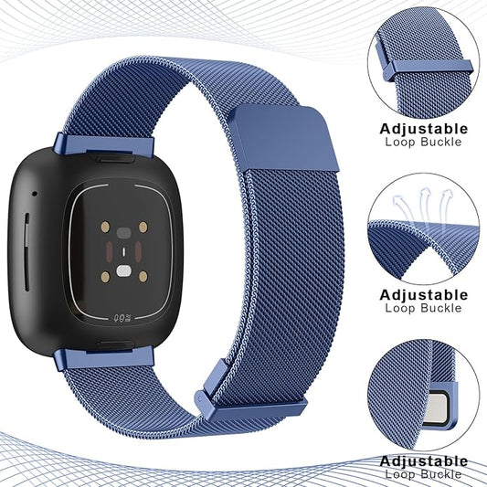 Meliya Metal Band for Fitbit Sense 2 / Sense Bands, Fitbit Versa 4 / Versa 3 Bands Women Men, Stainless Steel Mesh Magnetic Replacement Bracelet Strap for Fitbit Sense 2 / Versa 4 Smartwatch