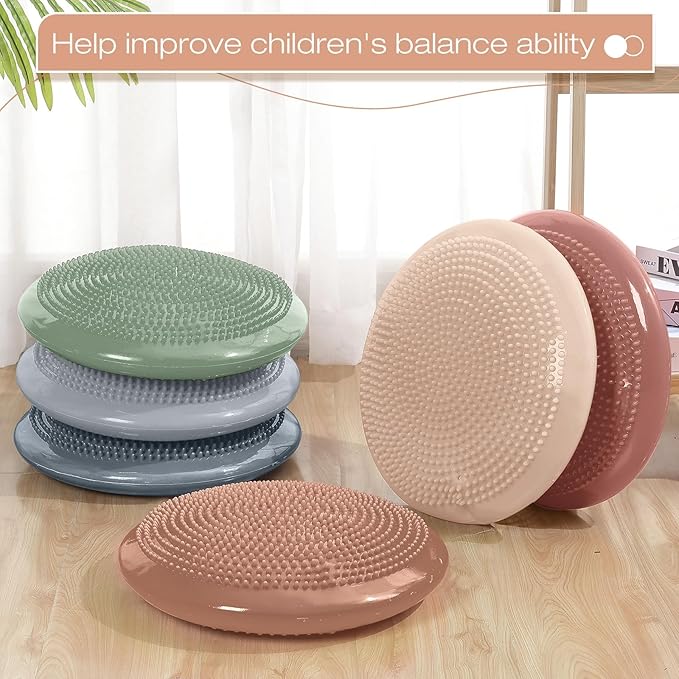 Amylove 6 Pcs Inflated Wobble Cushion Pump Wiggle Seat for Sensory Kids Flexible Seating Exercise Balance Disc Sensory Chair for Office School Home Equipment, Pump Included