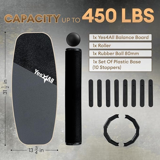 Yes4All 2-in-1 Balance Boards Set, 9 Adjustable Modes Surf Trainer, Wobble Board Exercise for Adults, Includes Roller & Ball
