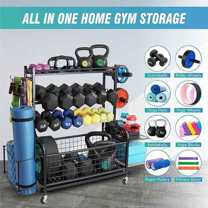 STUFFSTASH Heavy Duty Dumbbell Rack, Sheet Steel Shelf and Base, Ideal for Home Gym Dumbbells, Kettlebells, Yoga Mat Storage