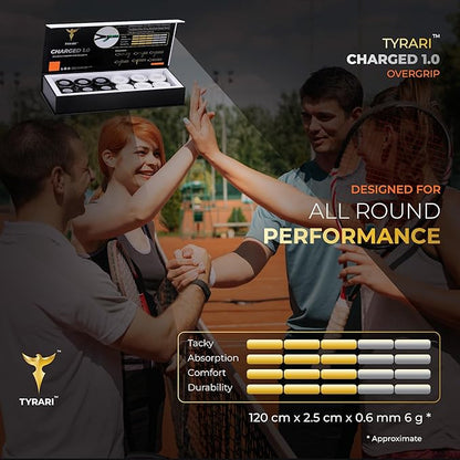 Charged 1.0 Overgrip 12 Pack - Durable, Absorbent, Soft, Tacky All-Round Over Grip for Tennis, Pickleball, Badminton, Paddle, Squash and Other Racket Handles