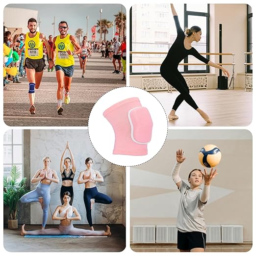 PATIKIL L Size Protective Knee Pads, 6 Pairs Sponge Volleyball Knee Pads Breathable Dance Knee Pads Brace for Women Men Football Basketball Workout, Pink