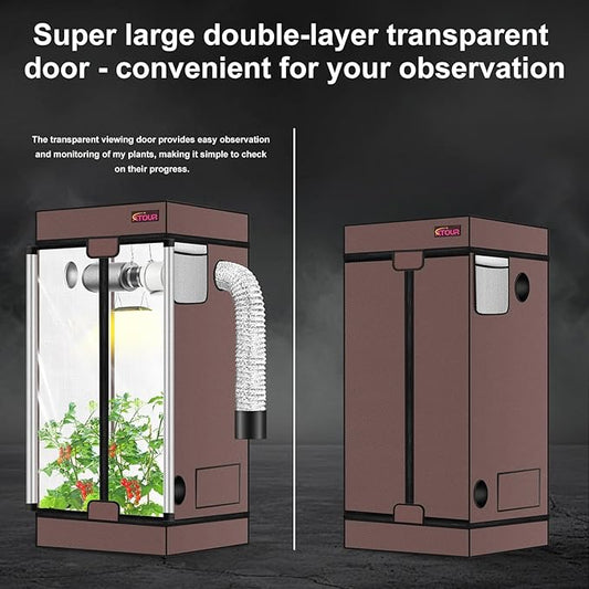 ATOUR 4x2 Grow Tent, 48"x24"x72''High Reflective Mylar 1680D Hydroponic Grow Tents, Waterproof Grow Tent with Double Cleart Observation Door and Floor Tray, for Indoor Plant Growing