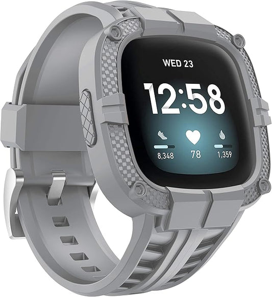 GELISHI Compatible with Fitbit Versa 3 Bands with Bumper,TPU Sport Protective Case Rugged Protector Replacement Strap Accessories for Fitbit Sense/Fitbit Versa 3 Smart Watch