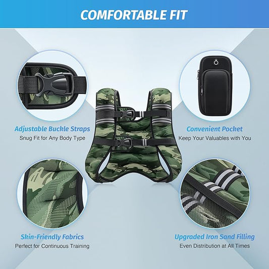 ZELUS Weighted Vest, 16lb Weight Vest with Reflective Stripe for Workout, Strength Training, Running, Fitness, Muscle Building, Weight Loss, Weightlifting