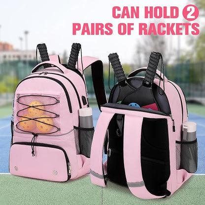 Bevalsa Pickleball Bag for Women Men Teens, Tennis Bag with Shoe Compartment, Multifunctional Sports Padel Racket Bag Badminton Backpack Fits 4 Rackets with Fence Hook