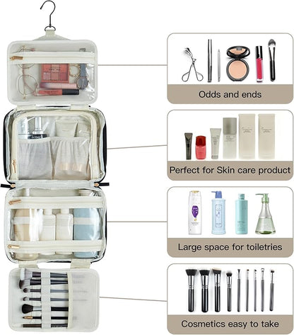 Toiletry Bag, Travel Bag for Women & Men, Portable Cosmetic Bag with Hanging Hook, Durable, Waterproof for Shampoo, Makeup, Essentials, Toiletries Acessories (Black)