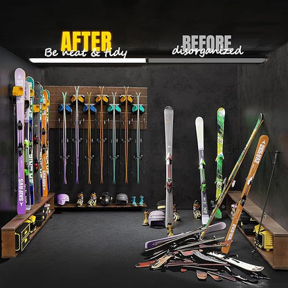 Ski & Snowboard Wall Rack for Garage - Fits Any Ski/board, Damage-Free Storage, Multi-color 4pck