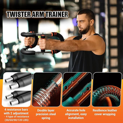 Twister Arm Trainer, 30-120lb Adjustable Resistance Twister Arm,Chest Exerciser with 4 Spring & Training Poster for Men & Women, Chest Workout Device Equipment for Chest Clip Muscle & Arm Strength