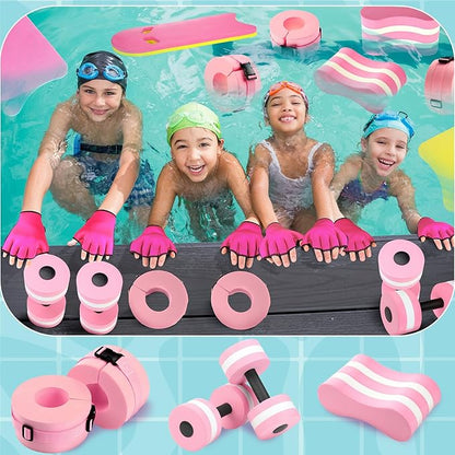 8 Pcs Water Aerobics Set Including Exercise Foam Dumbbells Aquatic Swim Belt Pull Buoy Swim Kickboard Sport Gloves Water Weights Equipment for Aquatic Fitness Weight Loss Fitness Tool