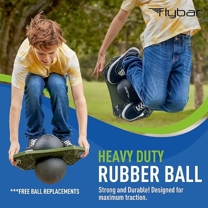 Flybar Pogo Trick Ball for Kids, Bounce Board for Boys and Girls Ages 6+, Up to 160 lbs, Includes Pump, Easy to Carry Handle, Durable Plastic Deck Indoor, Outdoor Toy Pogo Jumper,