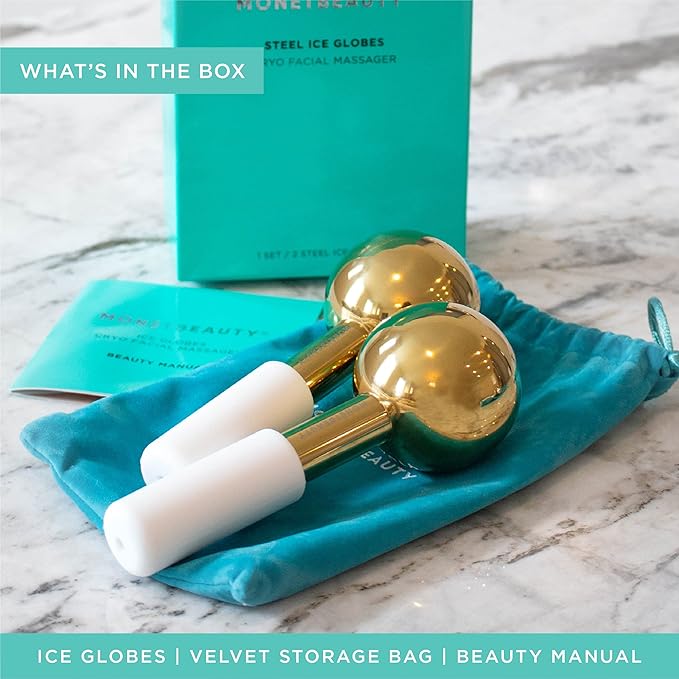 Stainless Steel Ice Globes for Facials (Gold Black Handle), Durable Cryo Globes Instantly Reduce Puffiness, Tighten Pores & Sinus Relief, Face Globes Facial Massages & Daily Beauty Routine