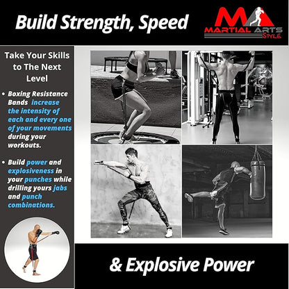 Boxing Resistance Bands for MMA Martial Arts Resistance Training at Home for Punches/Kicks, 150lbs Exercise Bands Full Body Fitness Workout to Enhance Explosive Power/Speed/Agility