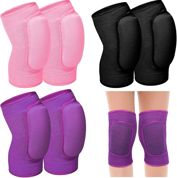 Hungdao 3 Pairs Volleyball Knee Pads for Kids Soft Breathable Brace Non Slip Padded Sponge Knee Support for Girls Boys Dance, Football, Skating, Running, Youth Sports
