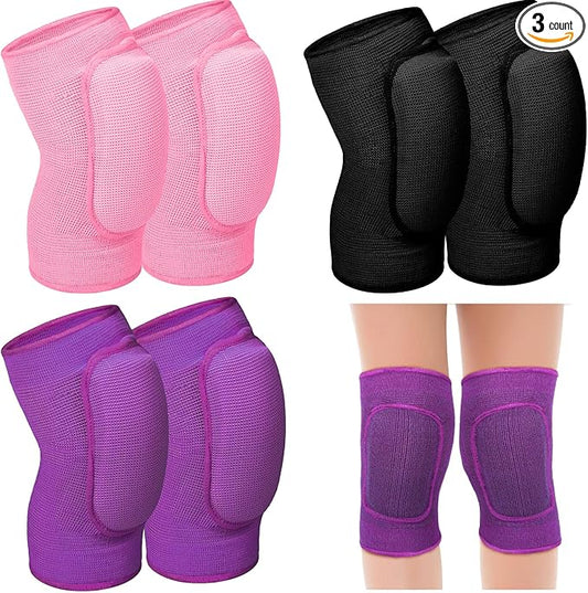 Hungdao 3 Pairs Volleyball Knee Pads for Kids Soft Breathable Brace Non Slip Padded Sponge Knee Support for Girls Boys Dance, Football, Skating, Running, Youth Sports