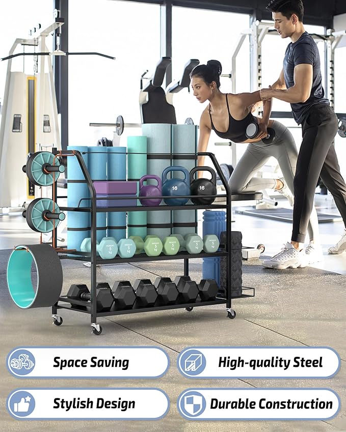 Staransun Weight Rack for Dumbbells - Widened Home Gym Storage Rack - Dumbbell Rack with 4 Flexible Wheels and Unique Storage on Both Sides