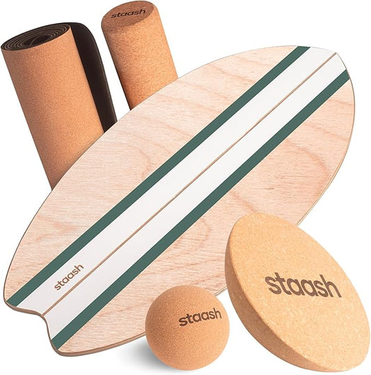 STAASH® Balance Board – Starter (Board + Roller) or Full Kit (w/Mat, Ball & Disc) – Core Balance Trainer for Fitness, Rehab, Surf – Free Coaching Videos