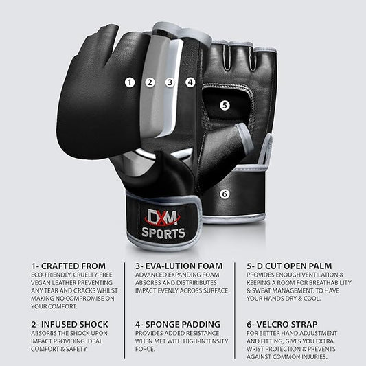 DXM SPORTS MMA Gloves for Men & Women, Martial Arts Bag Gloves, Kickboxing Gloves with Open Palms, Boxing Gloves for Punching Bag, Sparring, Muay Thai, MMA