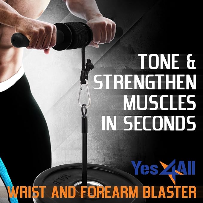 Yes4All Wrist and Forearm Blaster - Wrist Roller & Forearm Roller for Training, Workout - Wrist/Arm Blaster - Fit 1-inch Standard & 2-inch Olympic Weight Plates